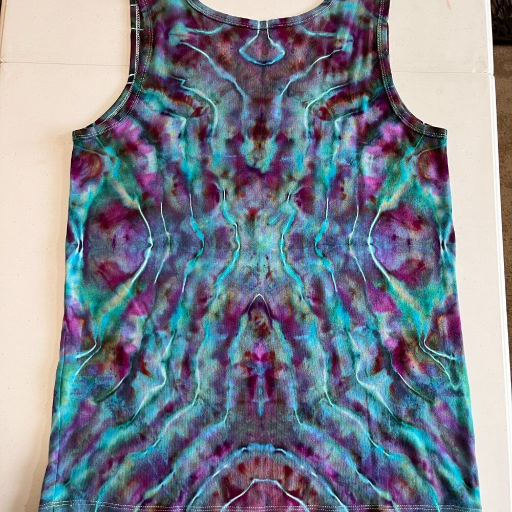Tie-Dye Tank Top XL - Spirograph Turquoise/Green/Purple - New - Picture 2 of 2